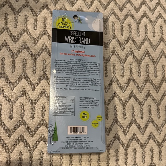Repellent wristband w 2 inserts deet free long lasting mosquitoes flees ticks - Picture 2 of 2